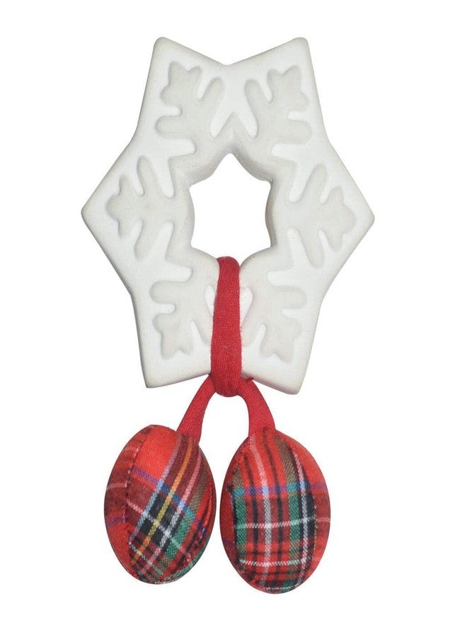 Snowflake Holiday Baby Teether with Rattle – 4.4 inch Natural Rubber Infant Teething Toy | BPA-Free, Non-Toxic, Easy-to-Grip Snowflake with Gingham Rattle Ball | Festivel Gift (0+ Months)